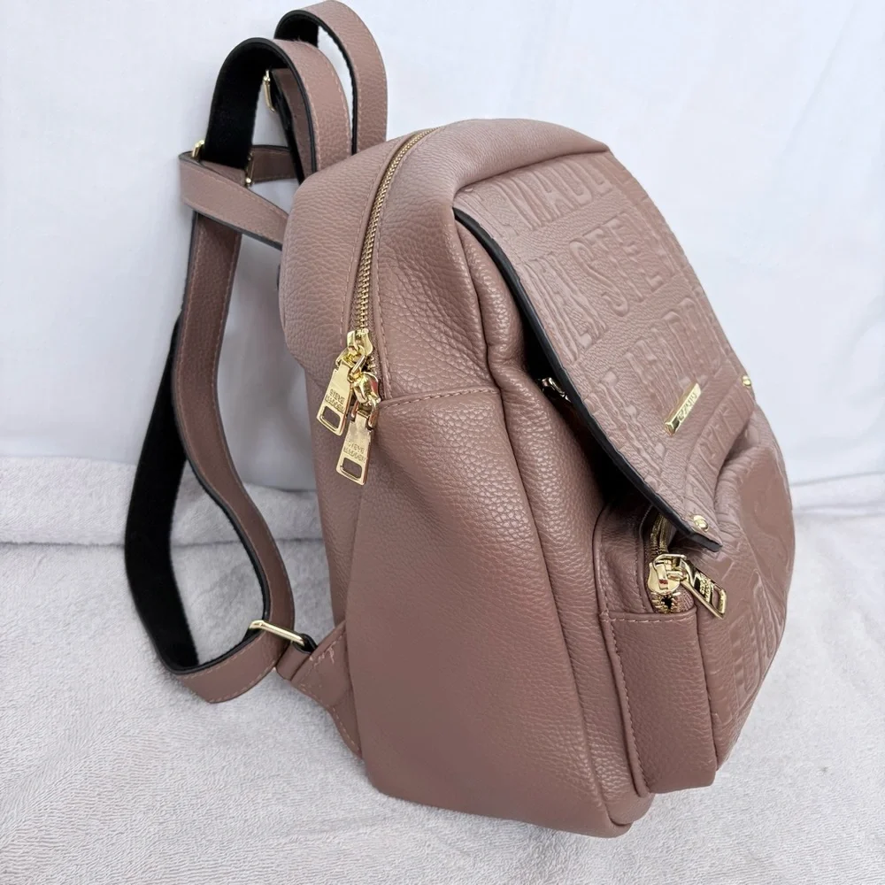 Steve Madden Faux Leather Mauve Backpack & Gold Accents Casual Women's Bag Sz M - Picture 3 of 15